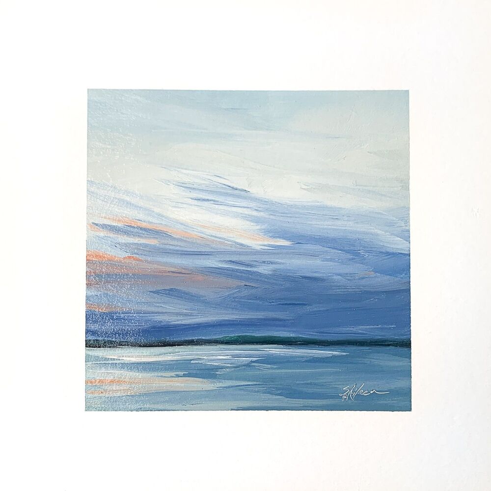 8x8 Maine Original Oil Painting New England Coastal Art Ocean Moody Water Signed